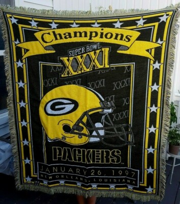 Green Bay Packers Vintage Tapestry Blanket Champions 97 Football Super Bowl  XXXI