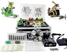 Starter Beginner Tattoo Kit 2 Machine Guns Power Supply Needles Inks Tips Grips
