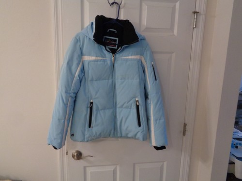 ZeroXposur Womens Size M Puffer Down Full-Zip Blue Jacket w/Removable Hood EUC