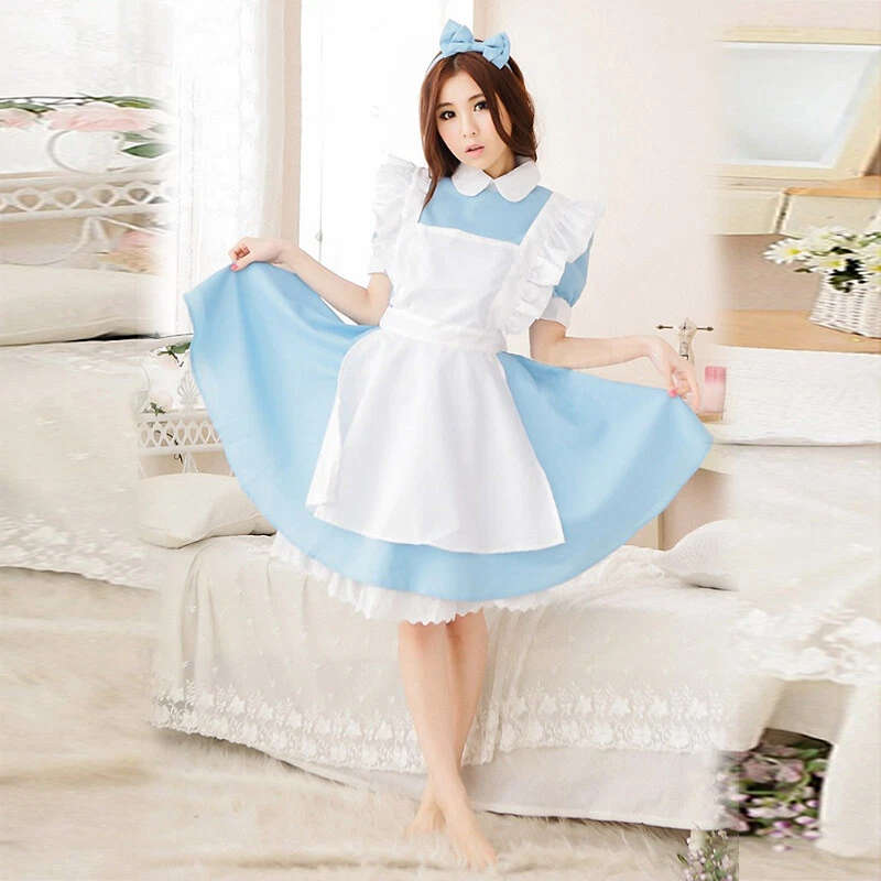 Vestido fantasia feminino meninas Lolita empregada doméstica fantasia cosplay com faixa de cabelo laço - Imagem 3 de 4