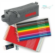 Block Pencil Case with 12 Colouring  12 matching Personalized Pencils - Red