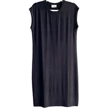 Elohim Sabrina Goh  Dress Womens Size Large Jersey Midi Shift Cap Sleeves Black