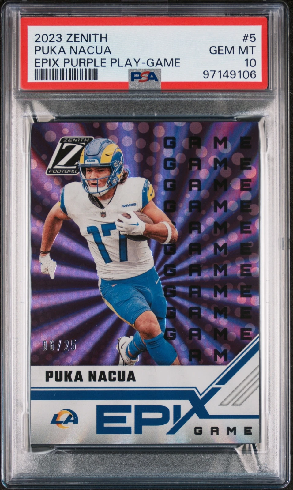 Puka Nacua Panini Zenith Epix Purple Play #5 Game