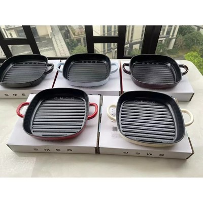 SMEG 26cm Cast Iron Enamel Frying Pan - Non-Stick, Square Design with Double Han