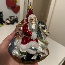 Radko Santa Riding Gray Rocking Horse Carousel Glass Ornament 5.75”