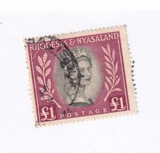 RHODESIA & NYASALAND # 155 VF-PART CANCEL QE11 &pound;1 CAT VALUE $37.50