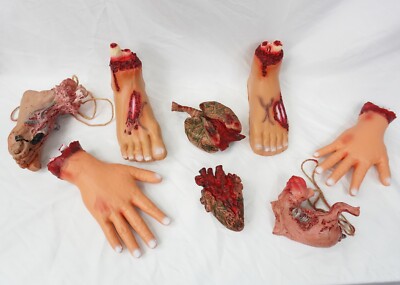 Halloween Props Hand, Feet, organs set Gory body parts realistic decorations 8pc