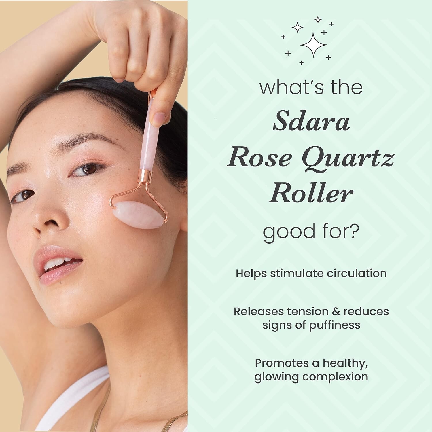 Rose Quartz Roller - Anti Aging for Wrinkles and Puffy Eyes - Firming Massage