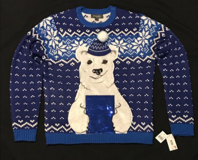 Ugly Christmas Sweater Polar Bear w/Sequins Size Large 33 Degrees New With Tags