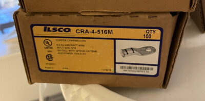 100 NIB ILSCO CRA-4-516 4AWG COPPER COMPRESSION LUG 5/16  BOLT