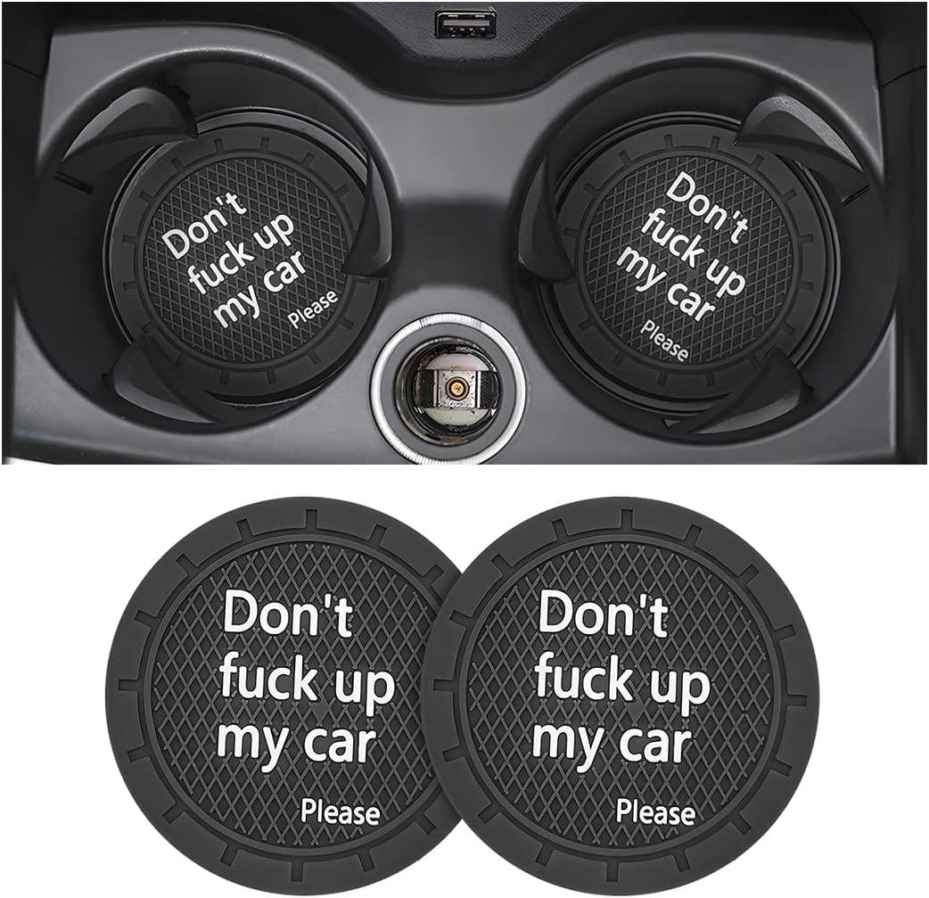 Non-Slip PVC Cup Holder Coasters for Car, SUV, Truck - 2 Pack (D Black)