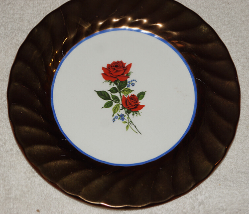 Lot of 3 gold lustre plates 8 inch diameter Creigiau Pottery Wales floral - Picture 4 of 4