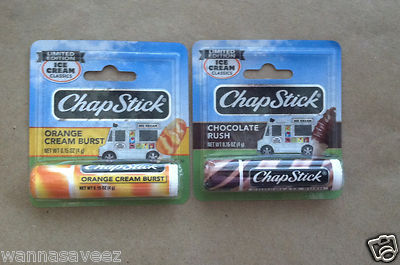 2 Chapstick Lip Balm Ice Cream Classics Chocolate Rush & Orange Cream Burst HTF