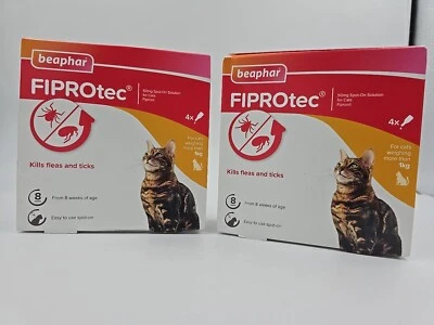 8 x Beaphar Fiprotec Cat Flea Spot On Fipronil Vet Strength Treatment 2 X 4 Pack