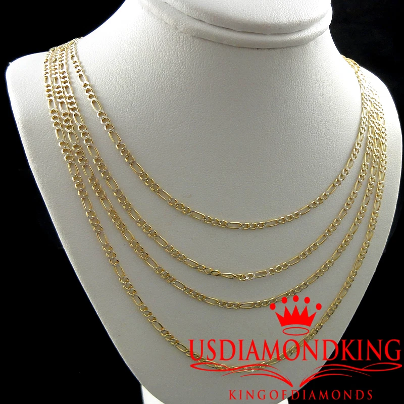 MEN WOMEN 10K 2TONE AUTHANTIC REAL FIGARO CUBAN LINK CHAIN NECKLACE 16"-24" 2.5M - Image 2 of 4