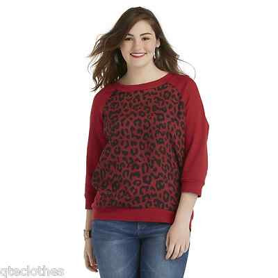 BONGO Chiffon-Front French Terry Animal Print Knit Top JR Plus 1X 18W Plus QCO