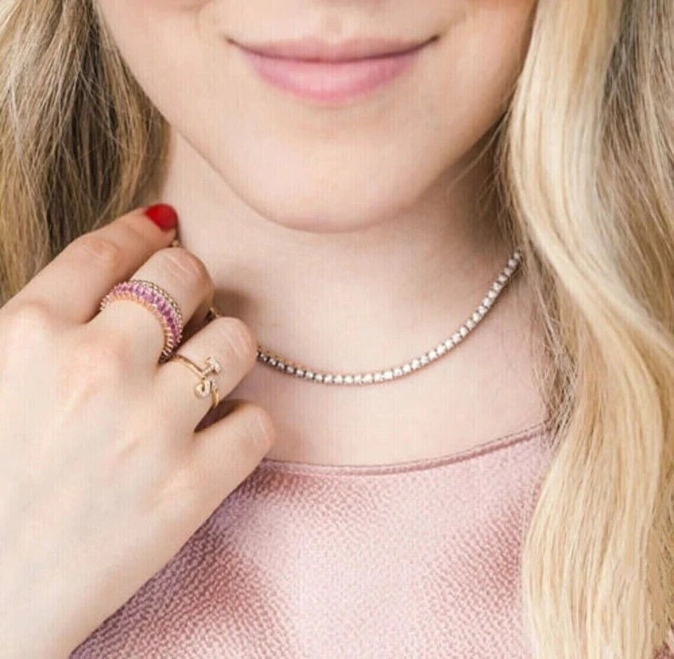 Elegant Tennis Choker Necklace 8Ct Round Simulated Diamond 14K White Gold Plated - Image 3 of 4