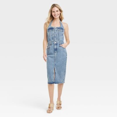 Universal Thread Women's Midi Halter Denim Dress