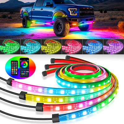 MICTUNING 4Pcs RGB+IC LED Strips, Car Underglow Kit, IP68 Waterproof Neon Lights
