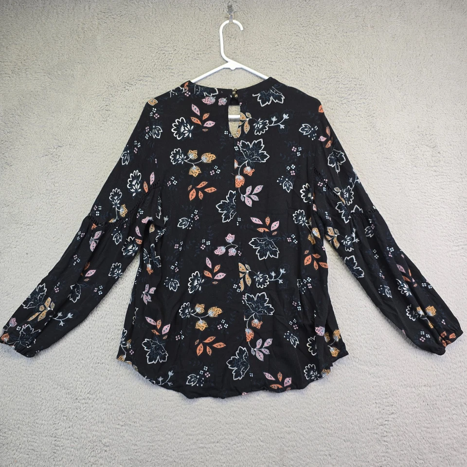 Maurices Top Womens Plus 1X Black Keyhole Neck Floral Hippie Western Cowgirl - Image 3 of 4