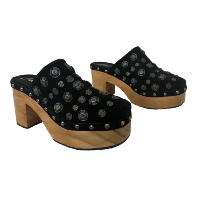 Free People Womens Size 40 Black Metal Embellished Slip On Claudia Clogs
