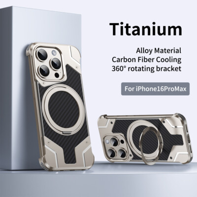 For iPhone 16 Pro Max 16 Pro 16+ 16 Bezel-Less Magnetic Ring Stand Rugged Case