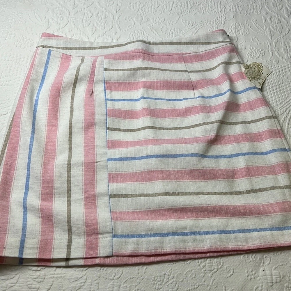 Altar’d State nwt pink blue white stripe hemp/cotton blend lined skirt sz med