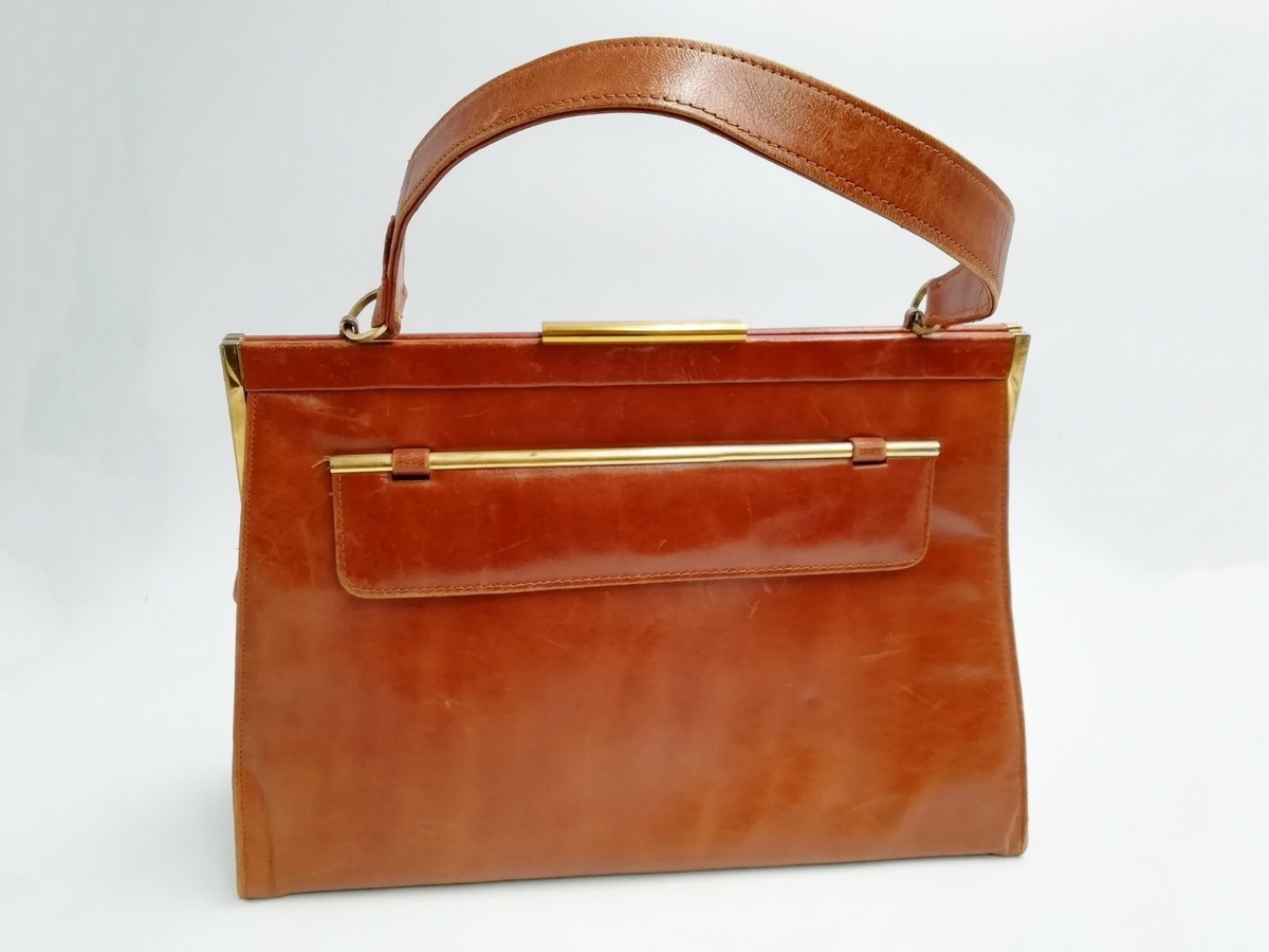 Sac à Main Vintage En Cuir Véritable Paris - Taille 33x22,5x9 Cm - Couleur Marron - Style Rétro - Occasion