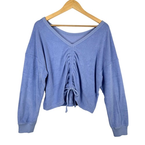 Aerie Terry Cloth Cinch Sweatshirt blue relaxed beach lounge sz XL blue - Picture 3 of 8