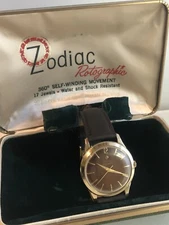 ZODIAC Rotographic Rootbeer 14K GF Vintage Automatic Watch Wristwatch Box Set