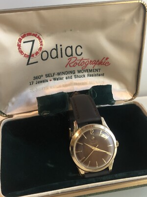 ZODIAC Rotographic Rootbeer 14K GF Vintage Automatic Watch Wristwatch Box Set