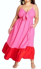 NWT TABITHA BROWN X TARGET PINK RED SLEEVELESS TIE FRONT MIDI DRESS SIZE 1X