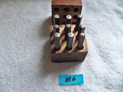 Vintage Steel Number Stamps 1/8  Heavy Duty & Wooden Box Set (9)