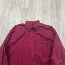 Orvis Button Down Shirt Mens Large Red Black Gingham Plaid Check Preppy Collared