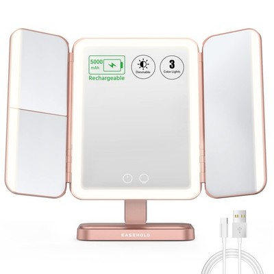 Lighted Makeup Mirror 3-Sided 116 LEDs 5000mAh Rechargeable - No Shadow Lighting