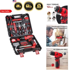 Cordless Drill Set 8V Home Tool Kit for Women Men 132 Piece DIY Repair