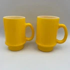 Vtg 1960s Anchor Hocking Fire-King Harvest Yellow Milk Glass Stacking Mugs 2pc