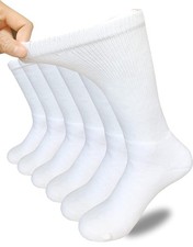 Men's Diabetic Extra Wide Non Binding Crew Socks One Size White 3 Pairs