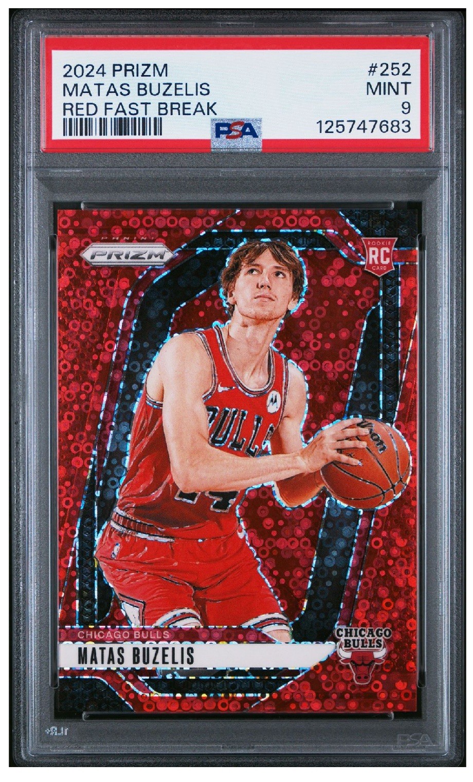 2024 Panini Prizm Fast Break Red Prizm 81/100 Matas Buzelis #252 PSA 9 Rookie RC