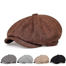 Adjustable Peaky Blinders Hat Newsboy Flat Cap Herringbone Tweed Baker Boy