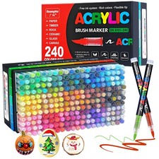 240 Colors Acrylic Paint Markers - Brush Tip Vibrant Acrylic Paint Pens Set f...