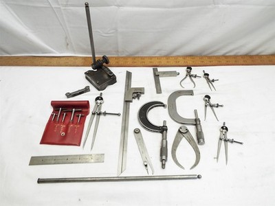 Lot Machinist Tools Starret Brown & Sharpe Lufkin Micrometer, Caliper Rule Stand
