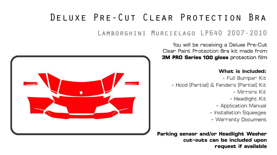 Lamborghini Murcielago LP640 07-2010 3M PRO Series Clear Bra Protection PPF Kit
