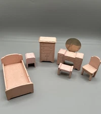 Vintage Strombecker Bedroom Dollhouse Furniture Pink 6 Pieces
