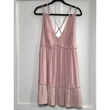 Hummingbird Mauve Pink Lace Hem Smocked Mini Dress NWT Large HD31949