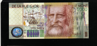 2000 UNIT UNC SPECIMEN TESTBANKNOTE FROM DE LA RUE CO.