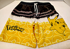 Pokemon Pikachu Boys Swim Trunks SZ 8 Yellow Black Elastic Waist Board Shorts