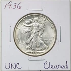 1936 50C Walking Liberty Half Dollar with UNC Detail Cleaned #6185