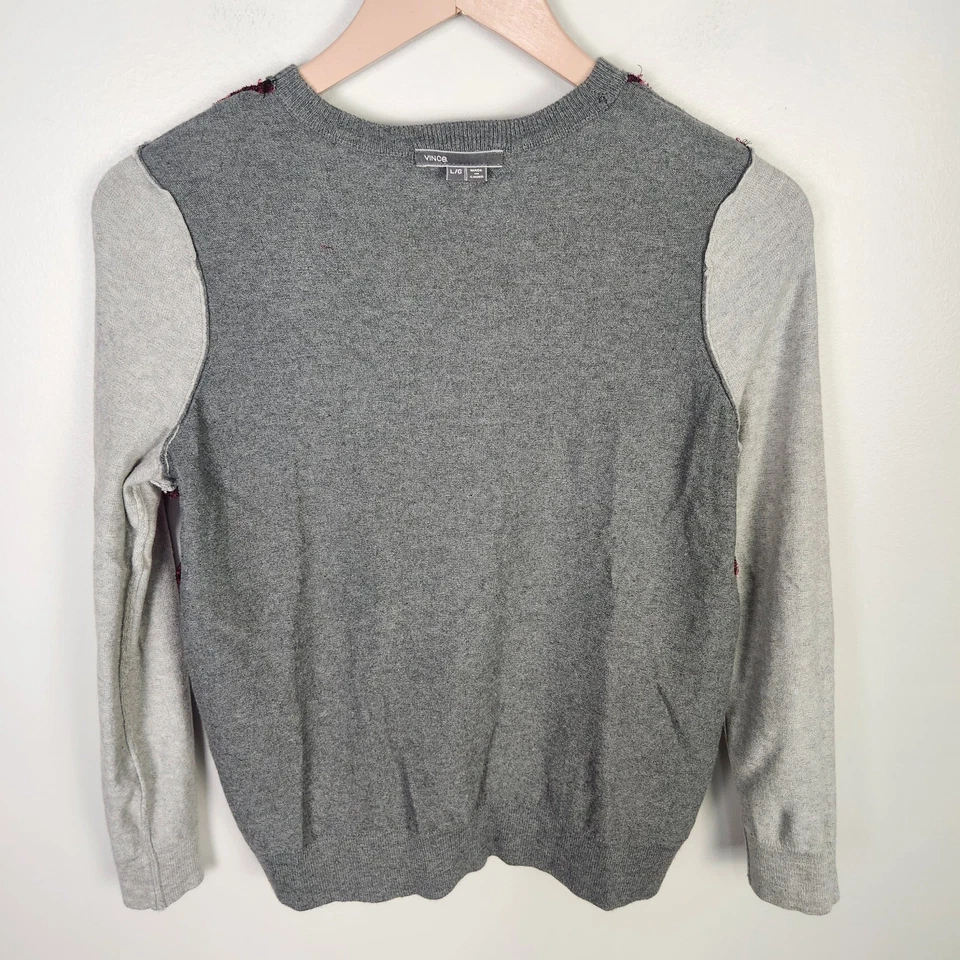 VINCE Girl's Magenta Gray Black Animal Print Color Block Sweater Size Large #510 - Image 4 of 4