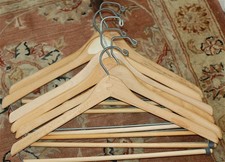 Vintage Wooden Suit Hangers with Pant Bars Heavy Duty Lot of 6